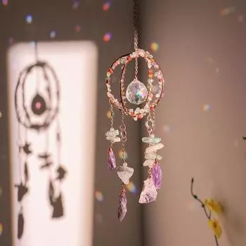 Хрустальный камень Ловец снов Ловец солнца Настенные украшения Исцеление Рейки, Украшение дома Музыка ветра Садовые украшения Подарок 1pcs