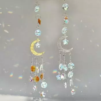Хрустальный колокольчик ветра, подвеска, кулон, Золотая, серебряная серия, Звезда Луна, креативный домашний Эолийский колокольчик, украшение в виде колокольчика для дома, спальни