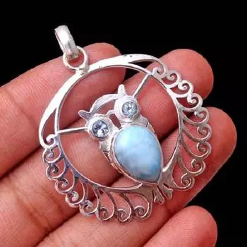 Хрустальный кулон с исцелением, кулон Рейки, серебряный кулон, кулон совы, кулон ларимар Ювелирные изделия из стерлингового серебра 925 пробы, подарок на день матери, кулон с драгоценным камнем синий