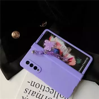 Хрустальный кулон с сердечком для Samsung Galaxy Z Fold 4 3 5g, защитный чехол для шарнира, полный бронированный чехол для телефона For Z Fold 3 фиолетовый