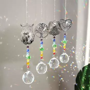 Хрустальный ловец солнца, металлическая деталь, сова, дерево, веер, ангел, подвеска, ловец солнца, уличный садовый декор, создатель радуги, домашний декор 2024