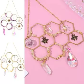 Хрустальный ловец солнца на окно, подвесной декор в виде пчелы, сотовый ловец солнца, красочный хрустальный декор для дома, двора, вечеринки, свадьбы, Рождества жёлтый