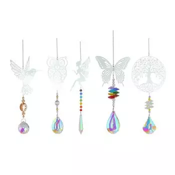 Хрустальный производитель радуги, садовые украшения, металлические подвесные висячие окна, декор для патио, животное/Древо жизни, красочные бусины, украшение для дома Butterfly