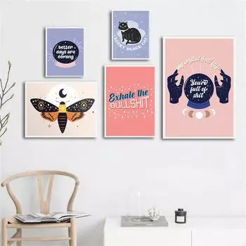 Хрустальный шар, рука, бабочка, луна, цитата, абстрактное настенное искусство, холст, живопись, постеры и принты, настенные панно для декора гостиной 21cm30cm NoFrame