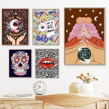 Хрустальный шар с цыганским принтом плакат розовый винтажный сахарный череп живопись богемный рулон бумаги цветная картина украшение дома 21cm30cm NoFrame