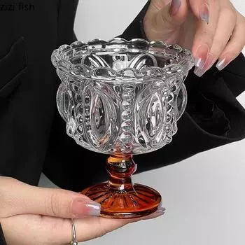 Хрустальный стакан с высокой ножкой Стаканчики для мороженого Десертный стакан Бокал Чашки для напитков Десертная чаша Бокал для вина Питьевые стаканы 230ml