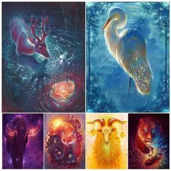 Хрустальный журавль и медведь, святой козел и Кирин, настенный художественный принт, Мандала и слон, волшебный художественный постер с животными и принт, украшение для дома без рамки 21*30cm
