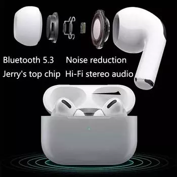 HRX Беспроводные наушники Bluetooth 5.3 с шумоподавлением, сенсорное управление, стерео музыка, чехол для зарядки, цветные наушники белый