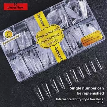 HSM бесшовные прозрачные накладные ногти двойного назначения: Тонкая, длинная трапециевидная конструкция, многоразового использования, дополнительная деталь (по желанию).