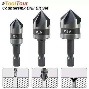 HSS Chamfer Drill Set 90 Degrees Countersink Boring Bit For Woodworking Quick Change Countersunk Hex Shank Carbon Steel Tools