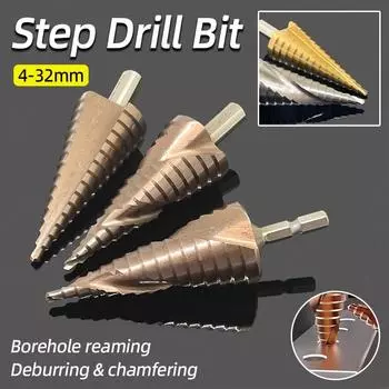 Ступенчатое сверло из титана HSS M35 Cobalt 4-32 мм спиральное прямое пазовое сверло 1/4Hex для дерева и металла, коническое сверло, конусный инструмент