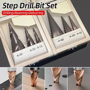 HSS M35 Кобальтовое ступенчатое сверло Спиральный сверлильный инструмент из нержавеющей стали Broca Резак для металлических отверстий Деревянный конус Корончатое сверло Деревянный ящик