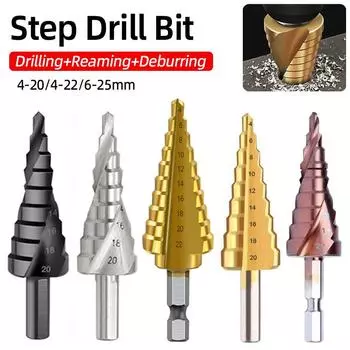 HSS M35 Титановое ступенчатое сверло 4-20 мм Спиральная прямая канавка 1/4 Шестигранный хвостовик Металлический резак для отверстий Конусная сверлильная пила Инструмент для дерева