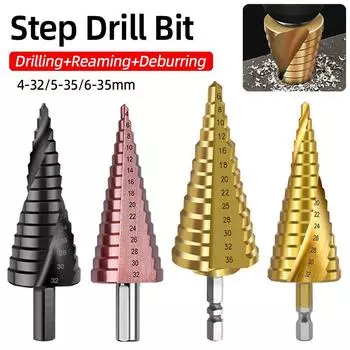 HSS M35 Титановое ступенчатое сверло 4-32 мм Спиральная прямая канавка 1/4 Шестигранный хвостовик Металлический резак для отверстий Конус Корончатая пила Инструмент для сверления дерева