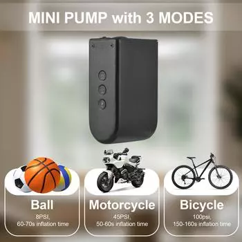 HT09 Мини-электрический воздушный насос с предустановленными настройками 3 давления для шариков, велосипедов, мотоциклов и электромобилей чёрный