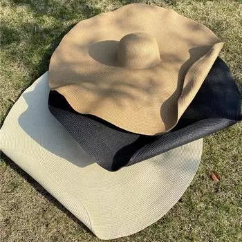 HT3183 Очень большая шляпа с широкими полями, женская летняя шляпа от солнца с куполом, компактная однотонная соломенная пляжная шляпа, женская солнцезащитная шляпа, женская шляпа с дисками 20cm Brim синий