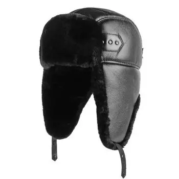 Ht4002 Новая русская шапка из искусственной кожи, толстая теплая мужская ветрозащитная зимняя шапка, мужская водонепроницаемая лыжная шапка-ушанка, русская шапка-бомбер 56-58cm