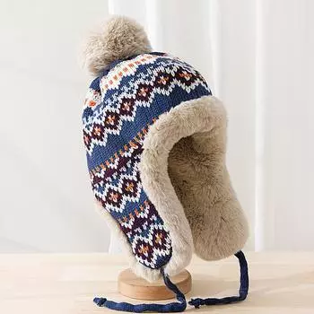 HT4110 русская шапка мужская женская вязаная шапка-ушанка лыжная шапка новая мужская женская толстая теплая зимняя шапка-бини с меховым помпоном русская шапка 56-60cm