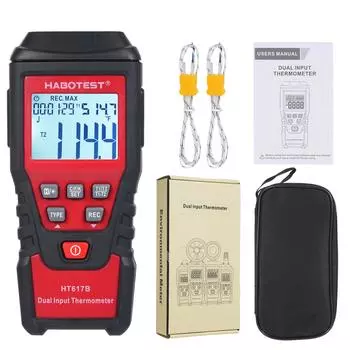 HT617B 2-Channel Digital Thermometer Portable Temperature Tester Measures Liquid Temperature for Blast Furnaces&Liquid Hydrogen чёрный
