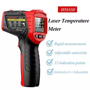 HT651D промышленный цифровой инфракрасный термометр ЖК-дисплей высокоточный лазерный термометр -50-800 ° ручной наружный пистолетный термометр