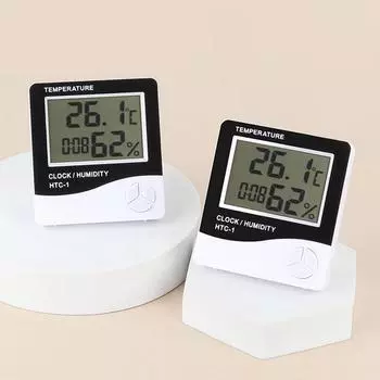 HTC-1 HTC-2 Цифровой измеритель температуры и влажности Электронный ЖК-термометр для помещений и улицы Гигрометр Метеостанция Часы