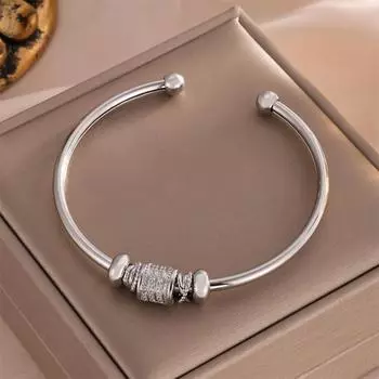 Htpwe Металл Медь Тонкая талия Инкрустированный цирконием Открытый браслет Женский 18к Золото Пара Праздничный подарок Браслет Вечеринка Повседневный Циркон медный