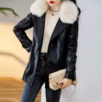 Hua Ge Di Qing кожаная куртка женская натуральная кожа зимняя новая меховая цельная женская овчинная куртка плюс бархат M
