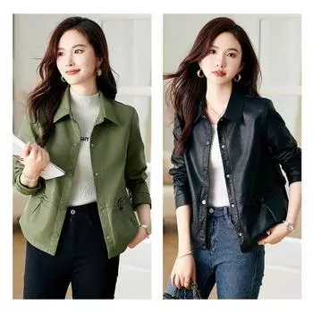 Hua Ge Di Qing натуральная кожаная куртка женская новый стиль модная тонкая куртка из овечьей кожи с лацканами M