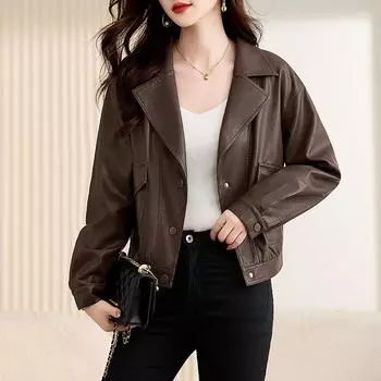 Hua Ge Di Qing натуральная кожаная куртка женская короткая весна и осень овчина мотоциклетный костюм воротник кожаная куртка куртка S