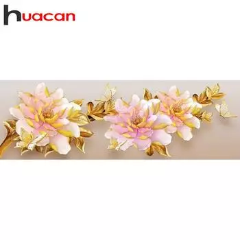 Huacan 3D Алмазная вышивка Картина Вышивка крестом Круглый горный хрусталь Картина Большие цветы 40*100 CM