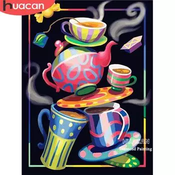 HUACAN 5D Алмазная картина Кофейная картина с бриллиантом Полный квадрат Алмазная мозаика Мультфильм 20*30 cm