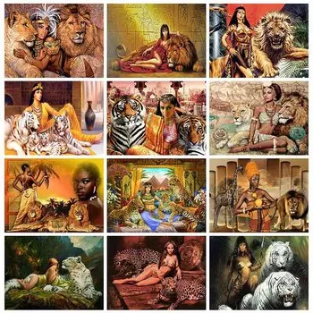 HUACAN 5d Алмазная картина Полная вышивка Квадратное животное Лев Алмазная вышивка крестом Портрет Женщина Мозаика Декор