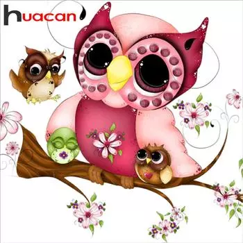 Huacan 5D Алмазная картина Полный круглый мультфильм Сова Алмазная вышивка Распродажа Сова Стразы Картинки Алмазная мозаика 30*30 cm