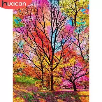 HUACAN 5D Алмазная вышивка Цветное дерево полная квадратная алмазная живопись пейзажная мозаика набор картина из горного хрусталя домашний декор Full Square 20*30 cm