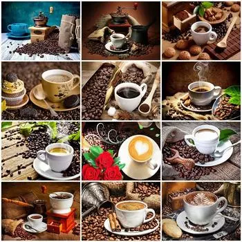 HUACAN 5D Алмазная вышивка Кофе Полный квадратный круглый набор для вышивки крестом Алмазная картина Пейзаж Алмазная мозаика Домашний декор Full Square 20X30cm