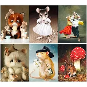 HUACAN 5D Алмазная вышивка круглая мышь Новое поступление картина полная квадратная мозаика с животными ручной работы украшение дома Full Square 20*30 cm