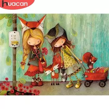 HUACAN 5D Алмазная вышивка Мультфильм Девушка Алмазная картина Вышивка крестом Рукоделие Домашний декор Квадратное сверло Детские подарки Full Square 20*30 cm