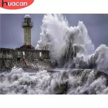 HUACAN 5d Алмазная вышивка Пейзаж Полный квадрат Алмазная картина Маяк Вышивка крестом Декор для дома Full Square 20*30 cm