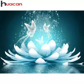 Huacan 5d алмазная живопись бабочка лотоса квадратная/круглая Алмазная мозаика Фэнтези животное цветок вышивка декор комнаты наклейка Full Square 20*30 cm
