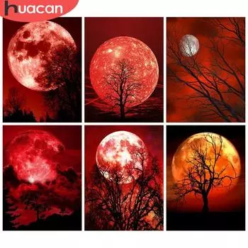 HUACAN 5D DIY Алмазная картина Красная Луна Алмазная вышивка крестиком Пейзаж Стразы Мозаика Домашний декор Full Square 20*30 cm