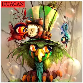 HUACAN 5D DIY Алмазная картина Мультфильм Животные Фотографии Стразы Полный круглый дрель Домашний декор 20*20 cm