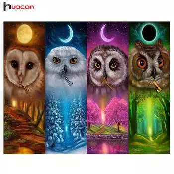 Huacan 5D DIY Алмазная картина Сова Полный квадрат Алмазная вышивка Животное Вышивка крестом 20*30 cm