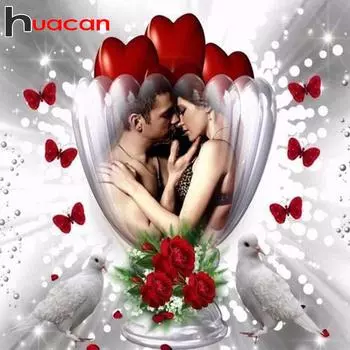 Huacan 5D DIY Алмазная вышивка Белый голубь Любовь Алмазная картина Пара Вышивка крестом Мозаика Домашний декор Full Round 20*20 cm