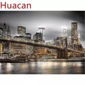 Huacan 5D DIY Алмазная вышивка Крестиком Полный квадратный ночной пейзаж Город Алмазная картина Мозаика Декор Full Square 25*30 cm