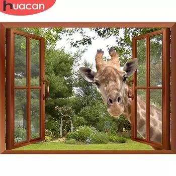 HUACAN 5D DIY Алмазная вышивка крестом Жираф Алмазная картина животное Алмазная мозаика Декор окна для дома Full Square 20*30 cm