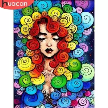 HUACAN 5D Diy алмазная живопись девушка полная квадратная круглая дрель вышивка крестиком Алмазная вышивка портретная мозаика цветок домашний декор Full Square 20*30 cm