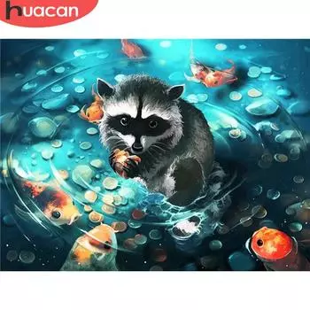 Huacan 5D DIY алмазная живопись енот полная дрель квадратная алмазная вышивка животное мозаика Золотая рыбка подарок ручной работы Full Square 20*30 cm