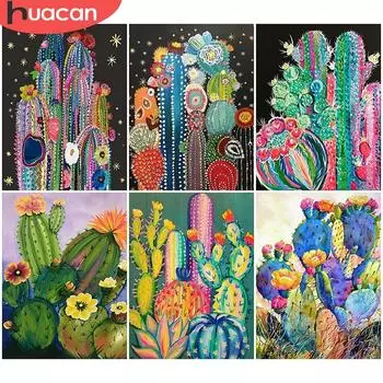 HUACAN 5D DIY алмазная живопись Кактус полная квадратная Новое поступление Алмазная вышивка цветок вышивка крестиком ремесло украшение дома Full Square 20*30 cm