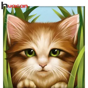 HUACAN 5D DIY алмазная живопись мозаика мультфильм полная круглая дрель Алмазная вышивка кошка полный комплект горный хрусталь домашний декор настенное искусство Full Round 20*20 cm