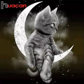 HUACAN 5D DIY алмазная живопись полный квадратный/круглый Лунный кот Алмазная вышивка стразами картины Алмазная мозаика домашний декор Full square 20*20 cm